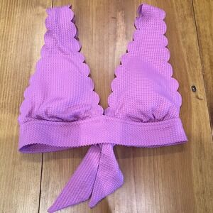 NWT Aerie Waffle Scalloped‎ Tie Longline Triangle Bikini Top Pink S/P A10
